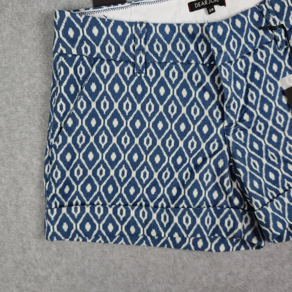 NWT Dear John Womens 29 Blue White Diamond Pattern Finnegan Roll Cuff Shorts - Picture 5 of 16